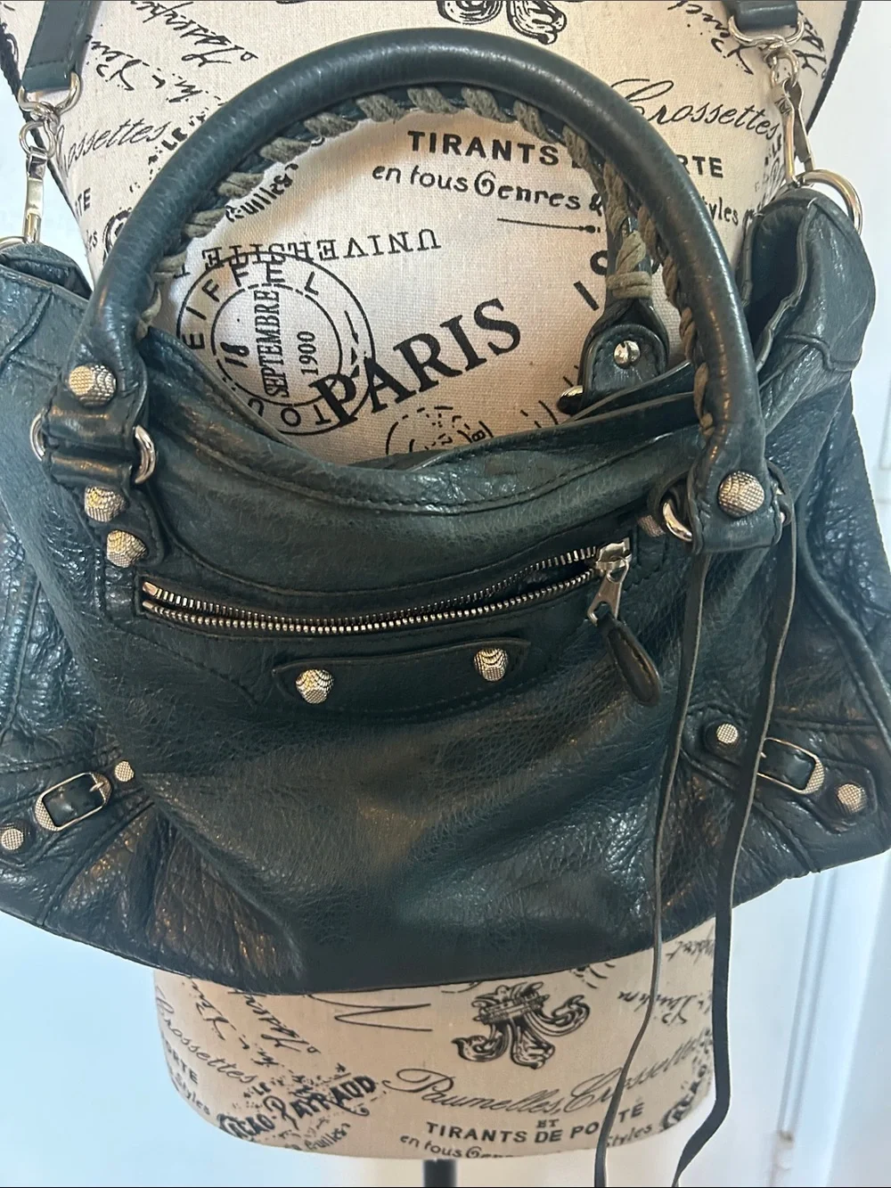Balenciaga Dark Green Leather Shoulder Bag
